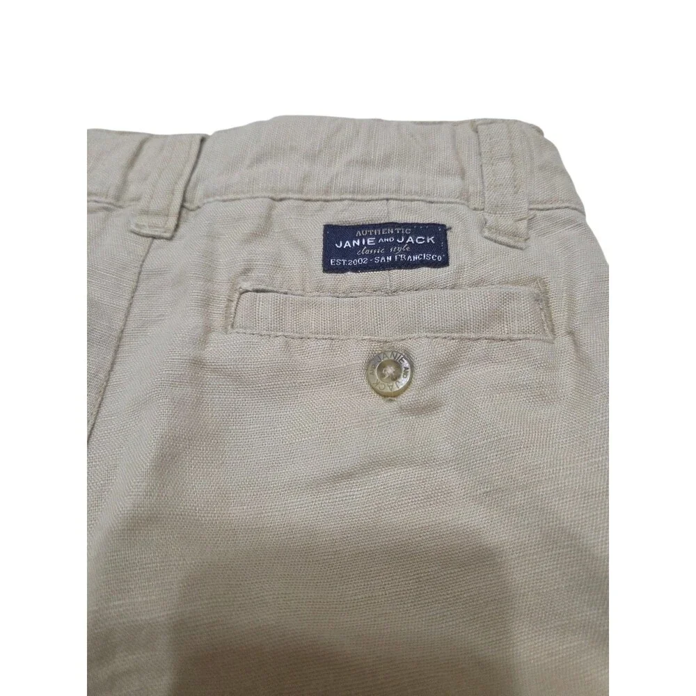 Janie and Jack Linen Blend Pants Tan Pockets Adjustable Waist/Length Sz 4 D11.1